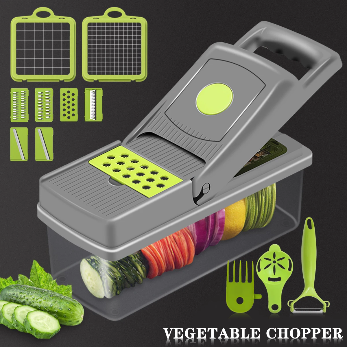 Vegetable Chopper with 8 Blades Food Chopper Multifunctional Onion Mincer  Chopper Vegetable Cutter Large Capacity Manual Chopper with Container