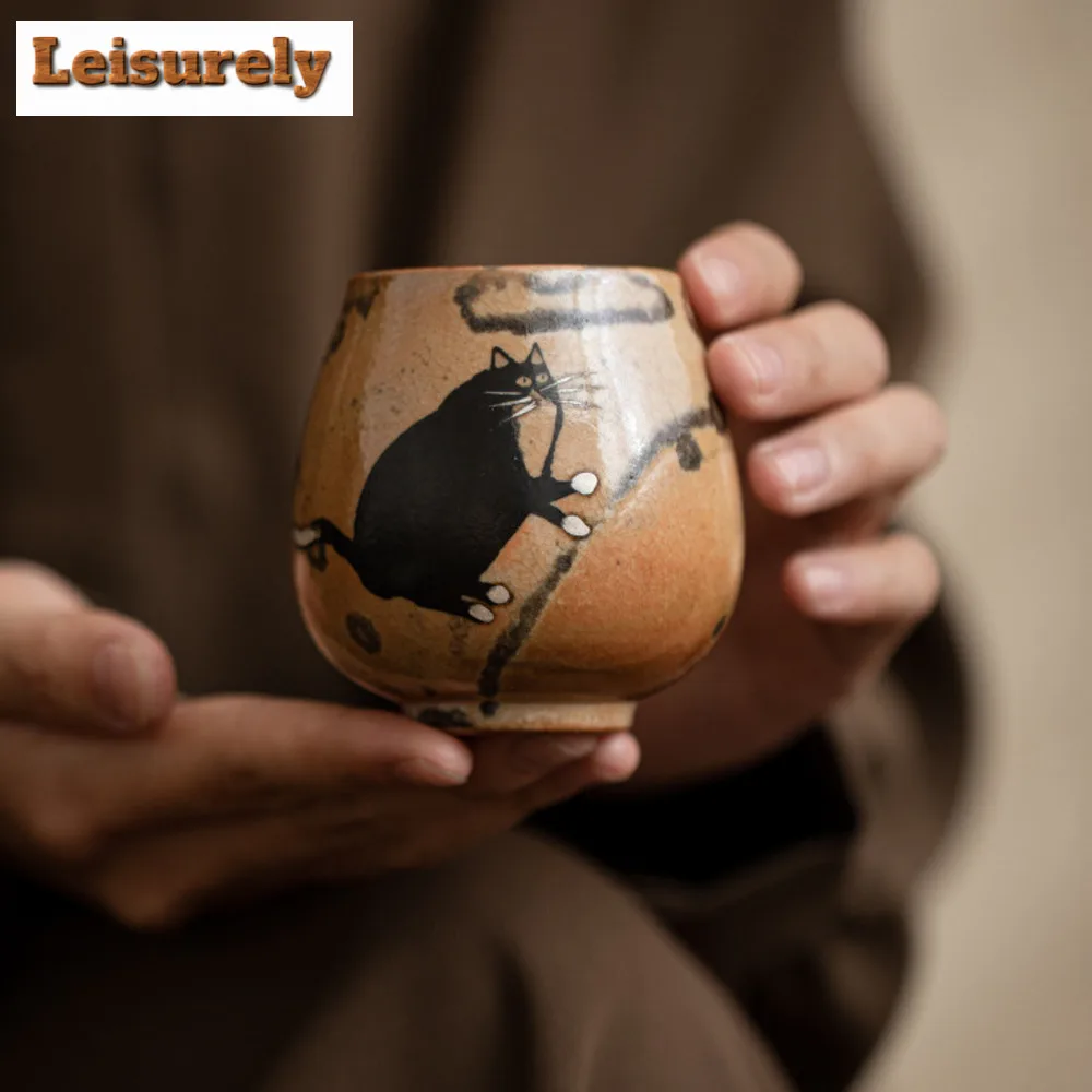 Japanese Imitation Wood-fired Porcelain Teacup Retro Zhiye Cat Ceramic Tea Bowl Household Large Single Master Mug Kung Fu Teaset