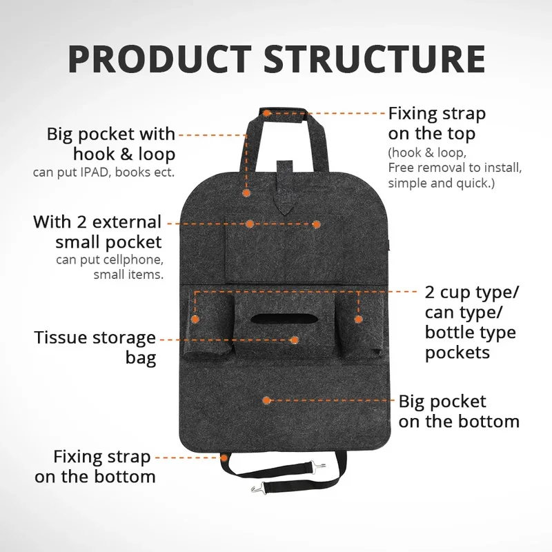 Car Seat Back Storage Bag 1pc Universal Car Back Seat Storage Bag Organizer Trunk Elastic Felt Storage Bag 6 Pockets Organizer Hanging Car Accessories