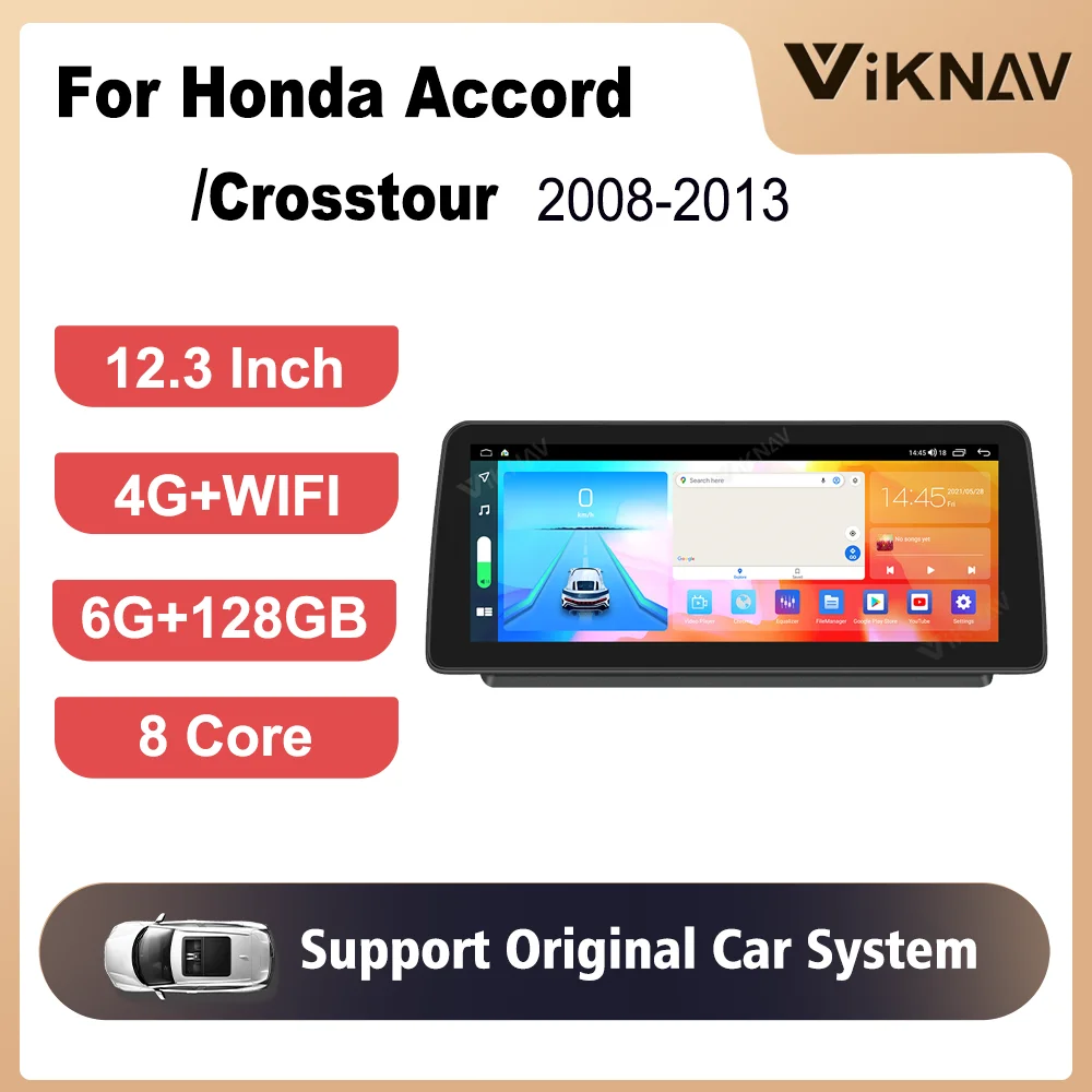 

8 Core Dual System 12.3Inch Carplay Radio For Honda Accord/Crosstour 2008-2013 Touch Screen 6+128GB Navigation GPS Rear View