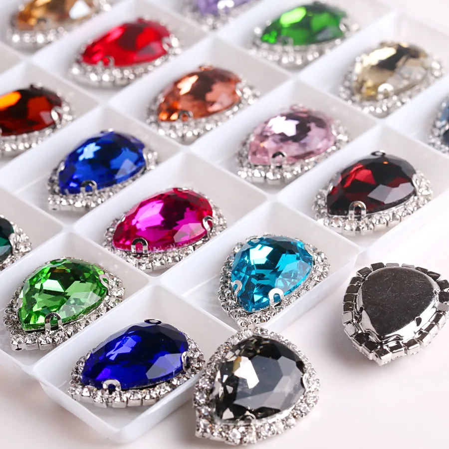 Water Drop Shape Glass Crystal Rhinestone Chain Sew on Beads for Clothes Shoes DIY Trim
