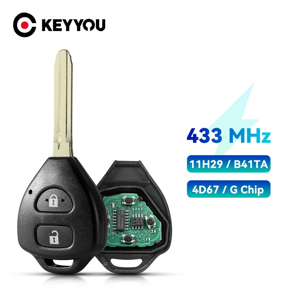

KEYYOU Remote Car Key Control 2BNT 433Mhz For Toyota Prius 2 Hilux Etios Vios Yaris Corolla FCCID B41TA 11H29 With ID67 G Chip