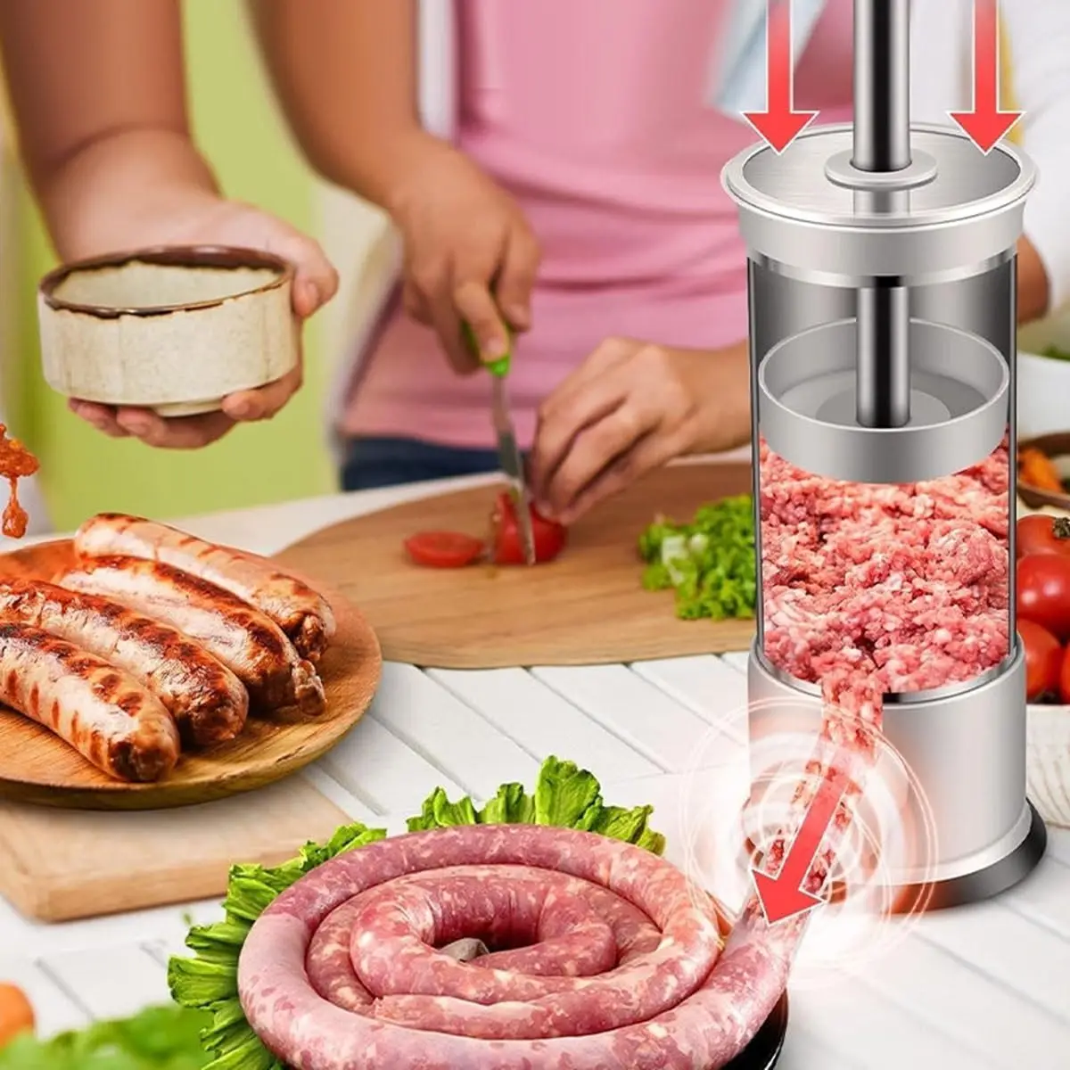 Sausage Stuffing Machine Manual Vertical Maker Tool 4 Stuffing Tubes