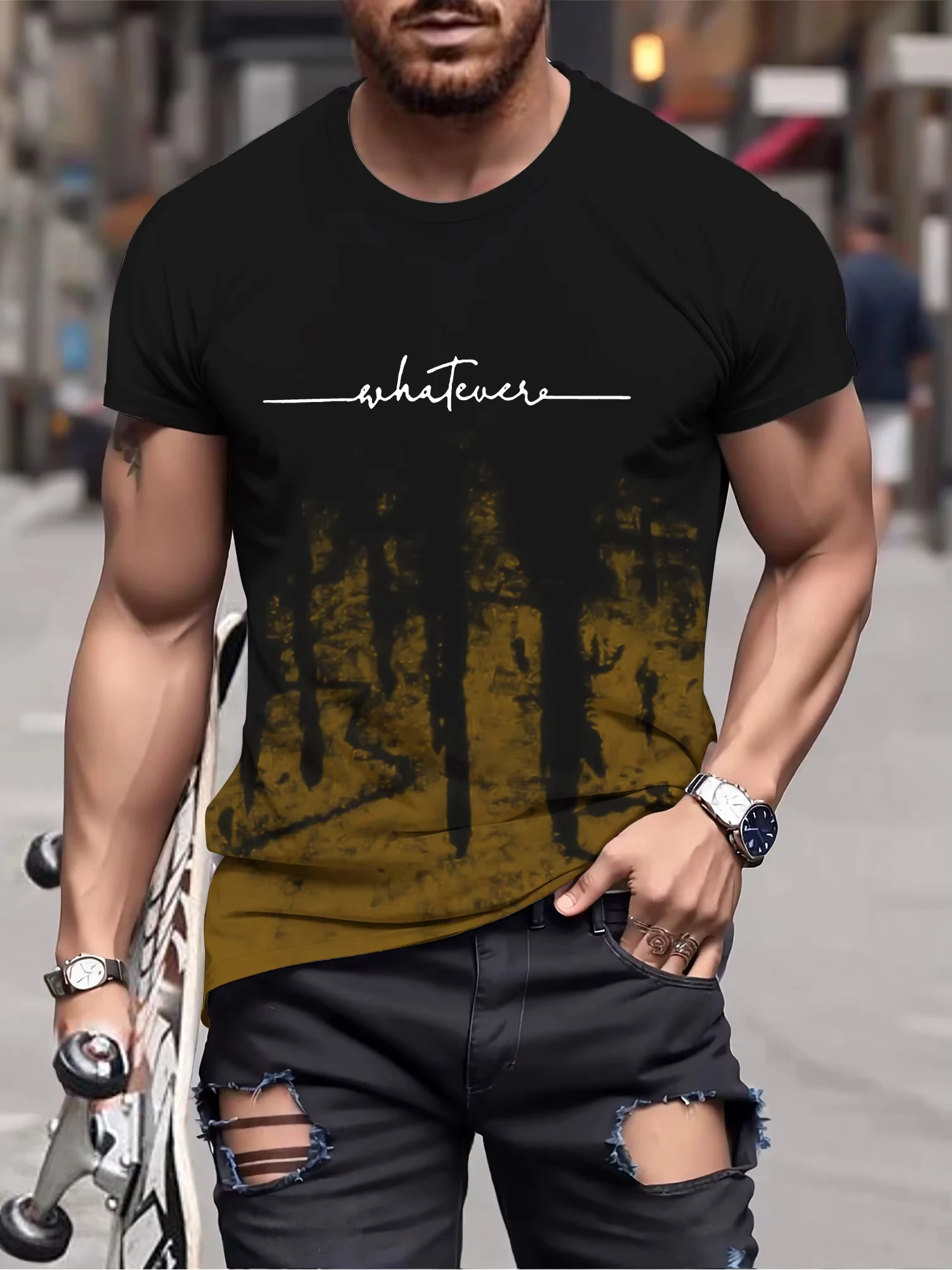 Men's Gradient Reset Letter 3D Printed T-shirt Summer Outdoor Casual Sports Quick Drying Short Sleeve Top Plus Size Men Clothing 5