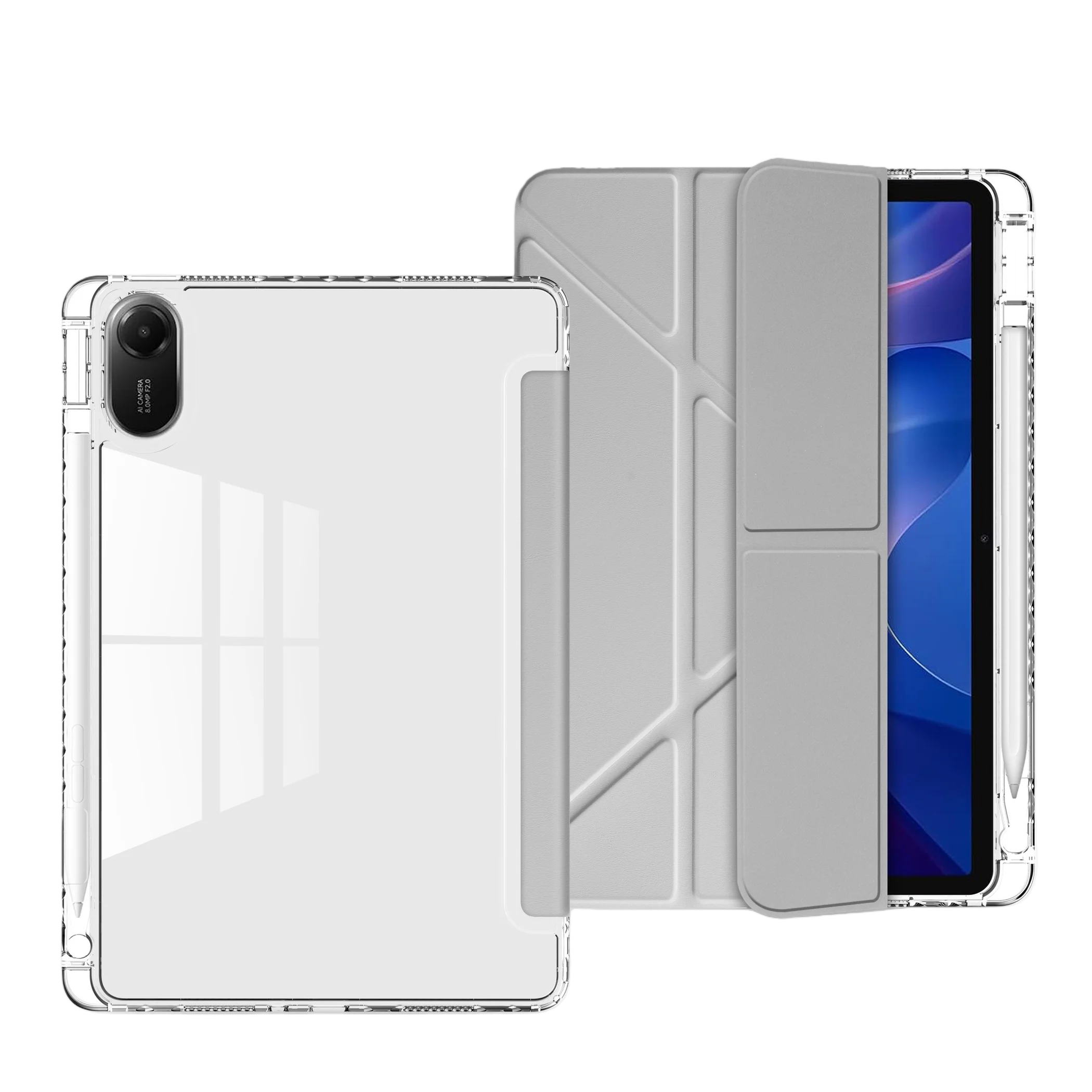 Slim Clear Hard Back Case with Multi-Angle Stand and Pencil Slot - Shockproof Protection