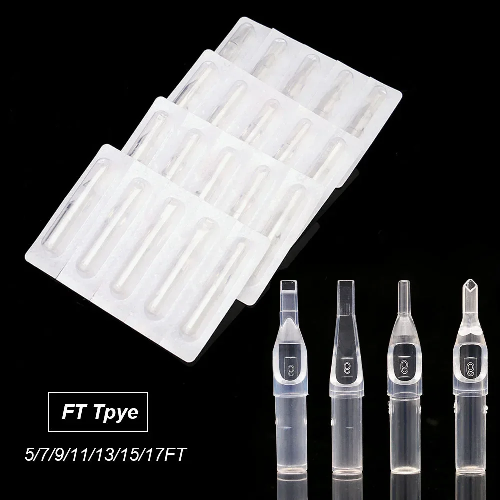 50Pcs/box Disposable 5/7/9/11/13/15/17FT Transparent Tattoo Needle Plastic Tips Kit Tattoo Machine Sterile Nozzle