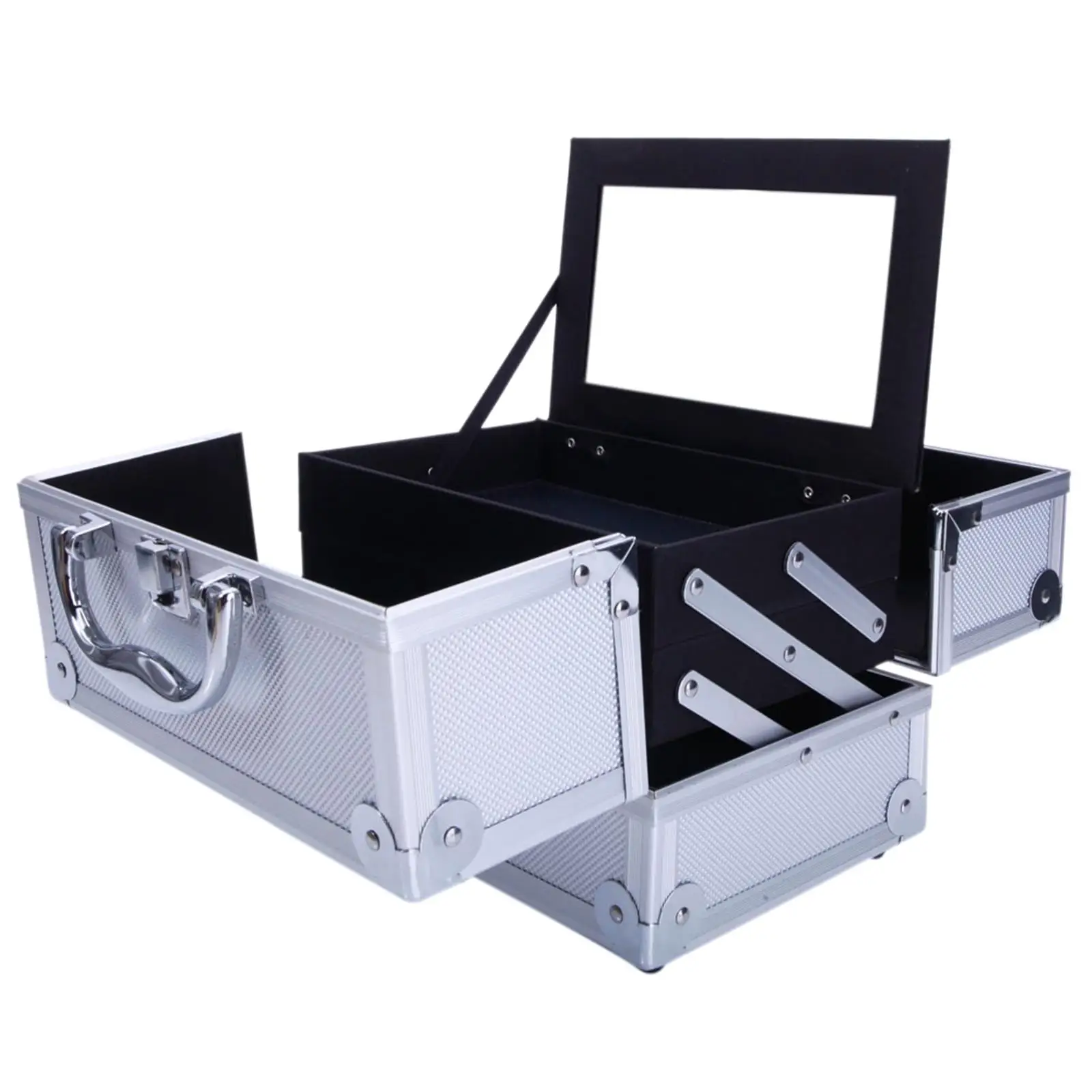 SM-2176 Silver Aluminum Makeup Train Case Jewelry Box Organizer with Mirror - 9x6x6 Cosmetic Storage 6