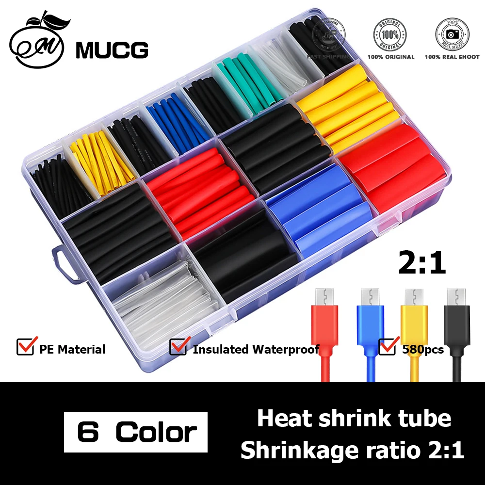 1/8" ID Heat Shrink Tubing – 2:1 Ratio, 16 Feet, Polyolefin, Mix & Match Colors