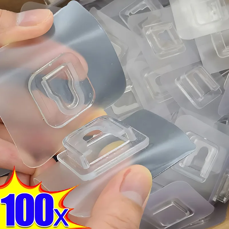 

100/2PCS Double Sided Adhesive Wall Hooks Invisible Traceless Snap Hook Wall Storage Holder Bathroom Kitchen Bedroom Hook Kit