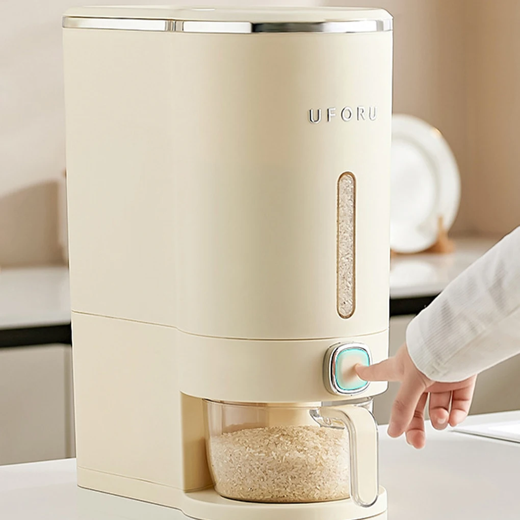 5/10KG Cream Sealed Rice Bucket Automatic Cereal Dispenser Storage Box with Lid and Cups Moisture-Proof Grain Storage Container 3