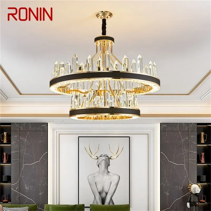 

RONIN Chandelier Crystal Pendant Lamp Postmodern Home LED Leather Light Fixture for Living Dining Room