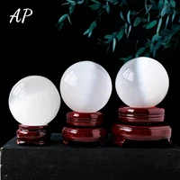 1PC Natural Stone White Selenite Ball Crystal Sphere Healing Gemstone FengShui Home Decor With Base 1