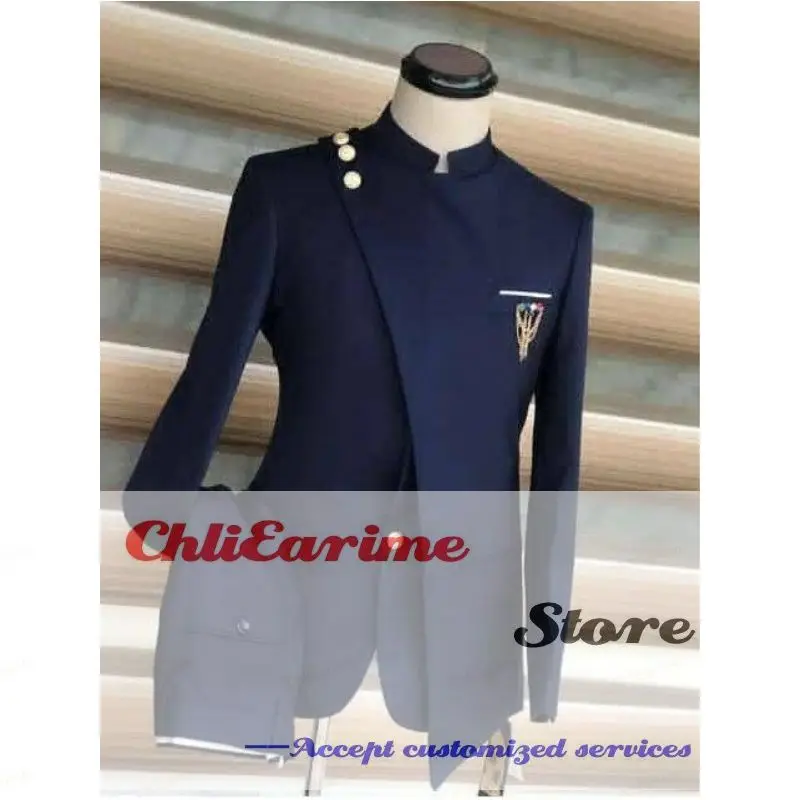 

Stand Collar Men Suits for Business Wedding Groom Slim Fit Tuxedo 2Pcs Blazer Jacket+Pant