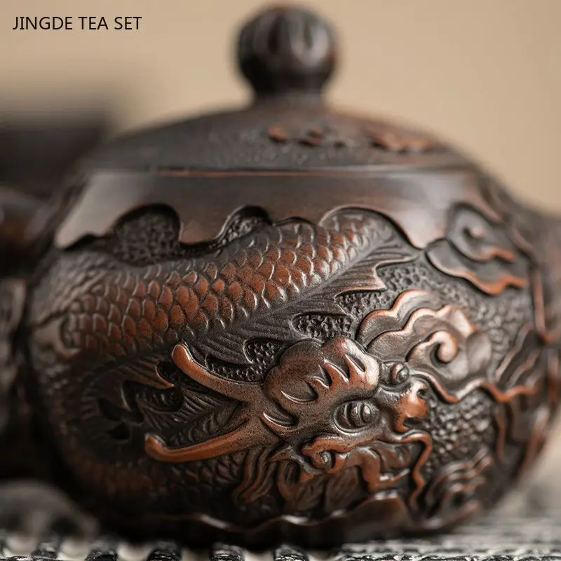 1 PCS Purple Pottery Handmade Relief Xishi Pot Chinese Retro Single Tea Maker Kung Fu Tea Set Chinese Tea Pot