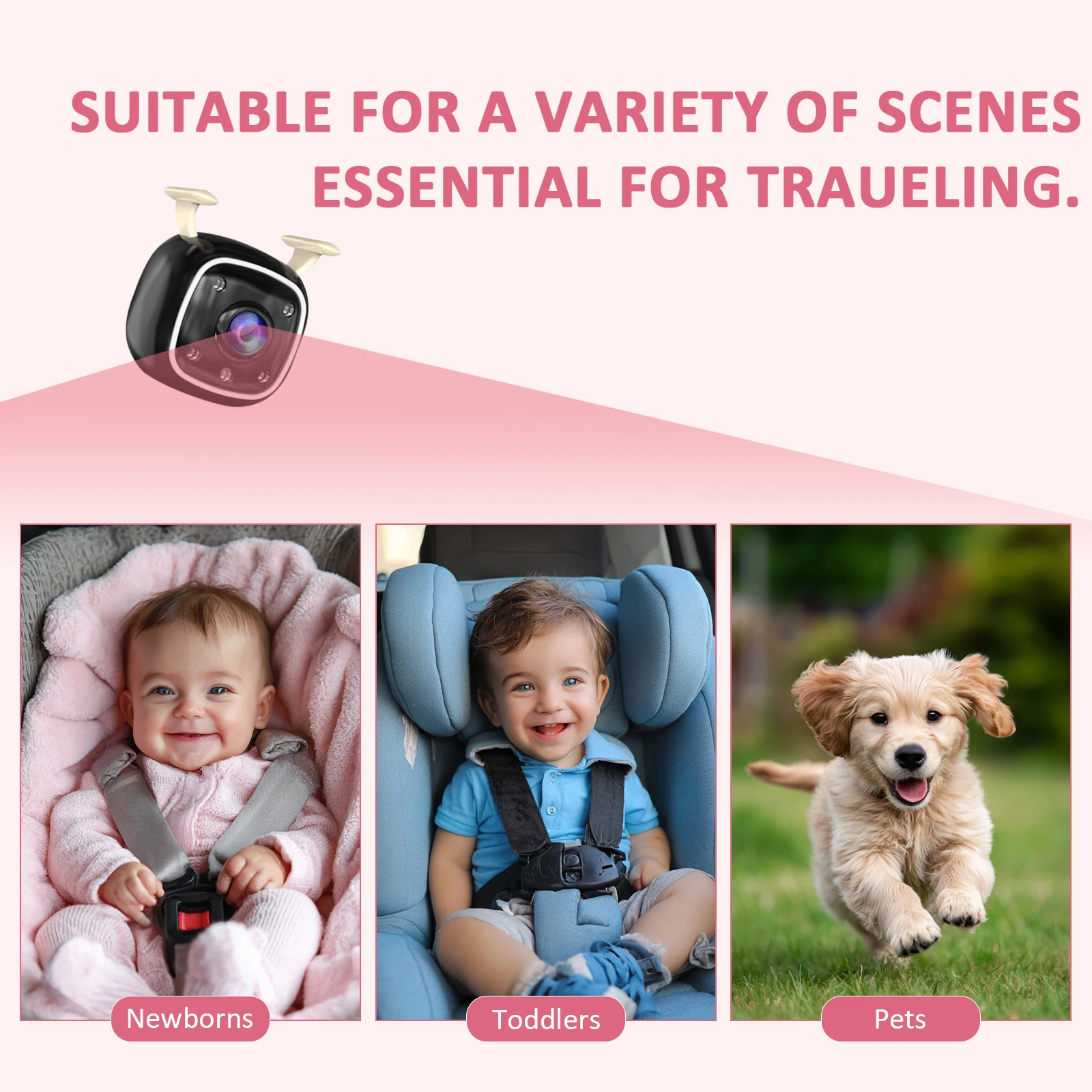 Telecamera per Auto con Doppio Canale e Display HD da 7 Pollici, Visione Notturna IR, Monitoraggio in Tempo Reale, Monitor per Bambini e Animali Domestici da Sedile Posteriore - immagine 6