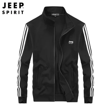 JEEP SPIRIT 남성용 캐주얼 스포츠 카디건 재킷, 봄 가을 단색 패션, 심플 스탠딩 넥, 긴팔, 얇은 탑