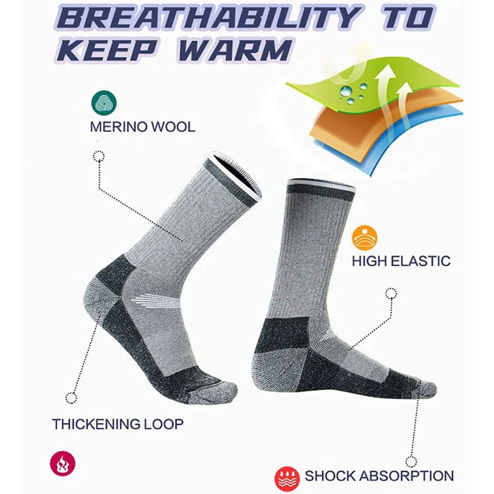 Loogdeel 2 Pair Merino Wool Thermal Skiing Socks Winter Men Women Outdoor Sports Soft Ski Hiking Snowboard Thicken Thermosocks