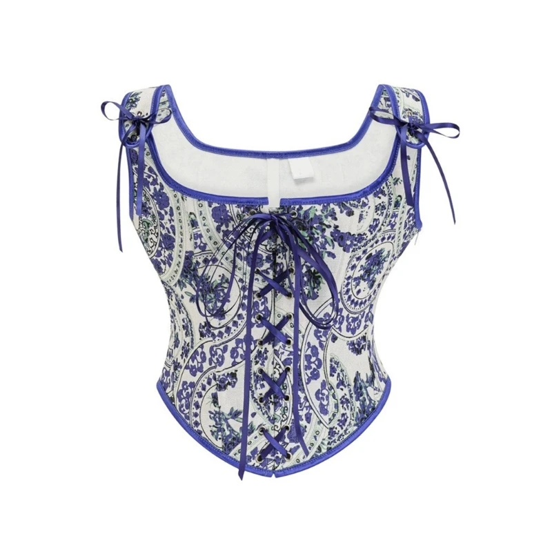 여성을위한 빈티지 코르셋 탑 조끼 섹시한 의상 허리 섹시한 조끼 Shapewear 자카드 코르셋 리본 조끼