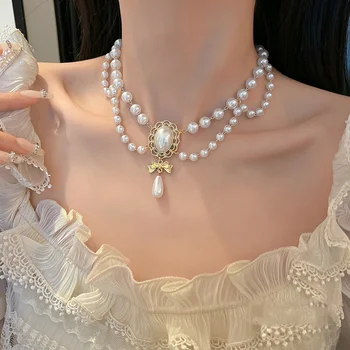 New Baroque Pearl Choker Necklace For Women Luxury Wedding Party Triple-layer Beaded Necklace Torques Ladies Trendy Jewelry Gift 3