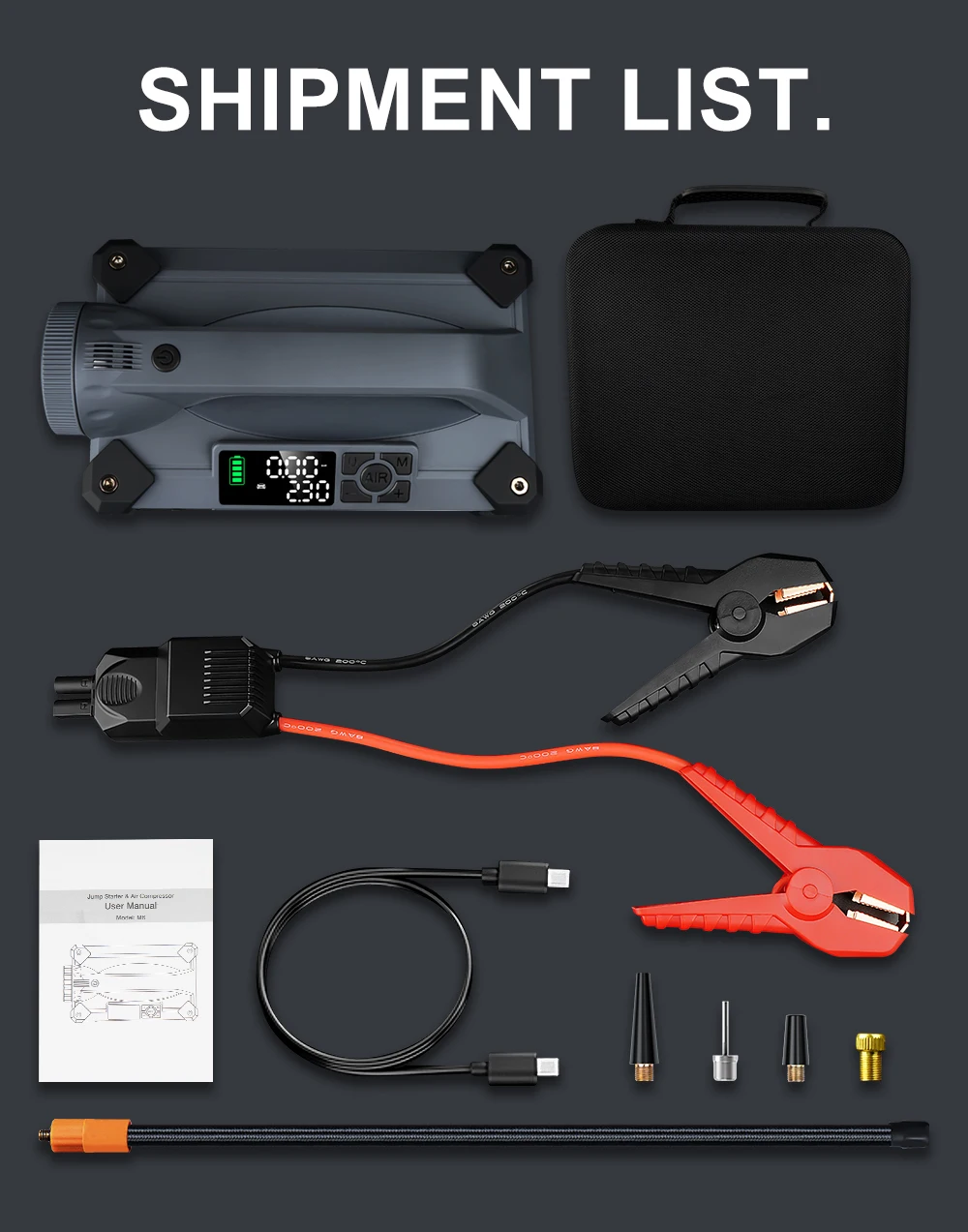 Car Jump Starter 6000A/12V with Air Compressor Tire Inflator for Car,15W Flashlight and Camping, PD 100W Power Bank 8