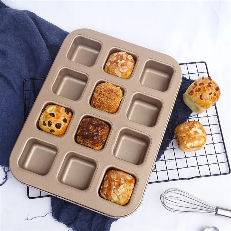 12 Cups Cake Mold Square Mini Bread Burger Muffin Non-Stick Cupcake Mold For Household Baking Pan Oven Trays Cake Tools cake mold cake making tools cake baking tools