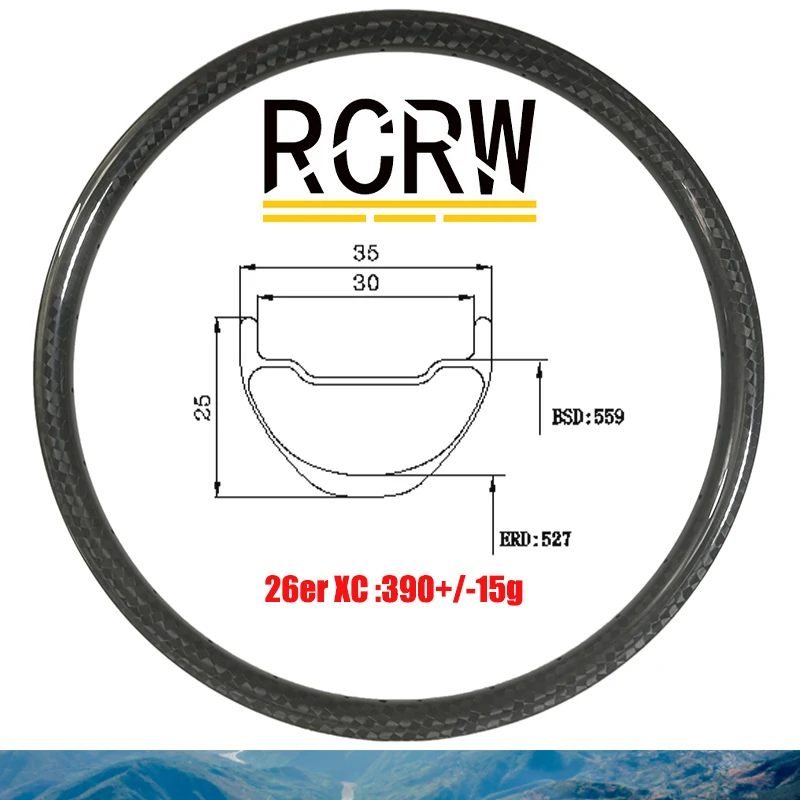 

26er 35X25mm MTB XC Off-Road AM 390g Carbon Rim 35 Deep 25 Wide Tubeless Clincher Cross Country UD 3K 12K 24 28 32 Custom Holes