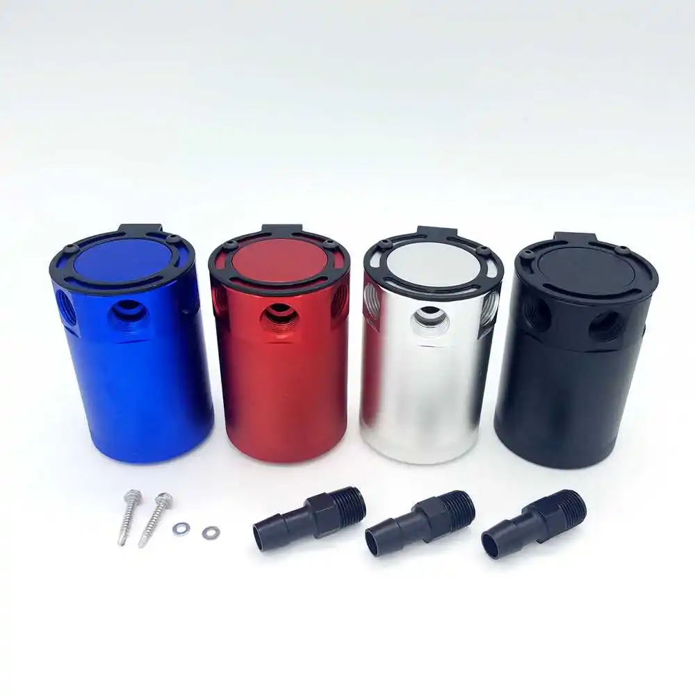 Universal Oil Catch Can Aluminum Baffled Oil Catch Tank 3-Port Air-Oil Separator PCV Crank Case Breather