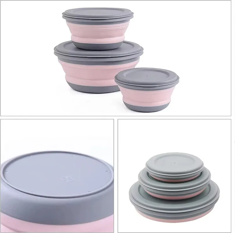 xiaoyige Siliconen lunchbox, set van 3 opvouwbare en herbruikbare BPA vrije siliconen voedselopbergdozen, voor kamperen, wandelen, reizen blauw (500ml