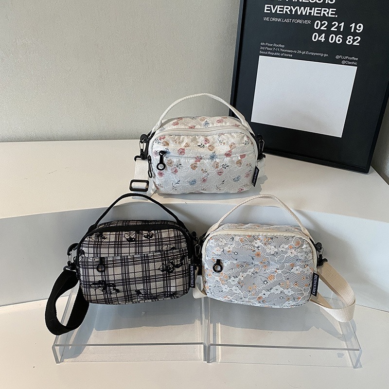 Floral Handbag Large Capacity Out Cosmetics Storage Bag Fashion Plaid Shoulder Messenger Bag Crossbody Bags for Women