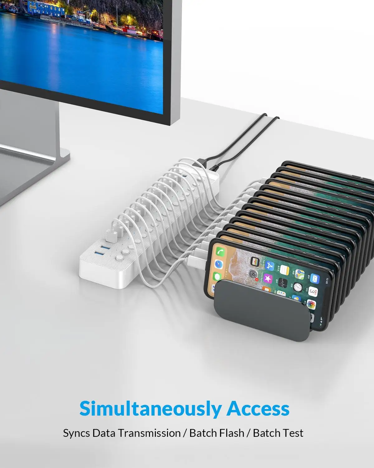 Hub USB alimentado, concentrador USB 3.0 de 7 puertos sipolar con indicador  LED, multipuerto USB con adaptador de corriente de 12 V 3 A, expansor de