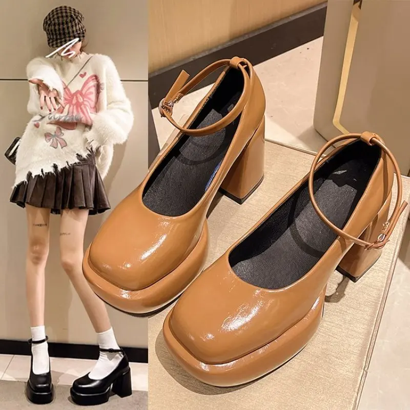 Spring New Light Women High Heels Thick Heel Square Toe Shoes Elegant Ladies Fashion Black Brown Sexy Pumps Fashion Plus Size 41