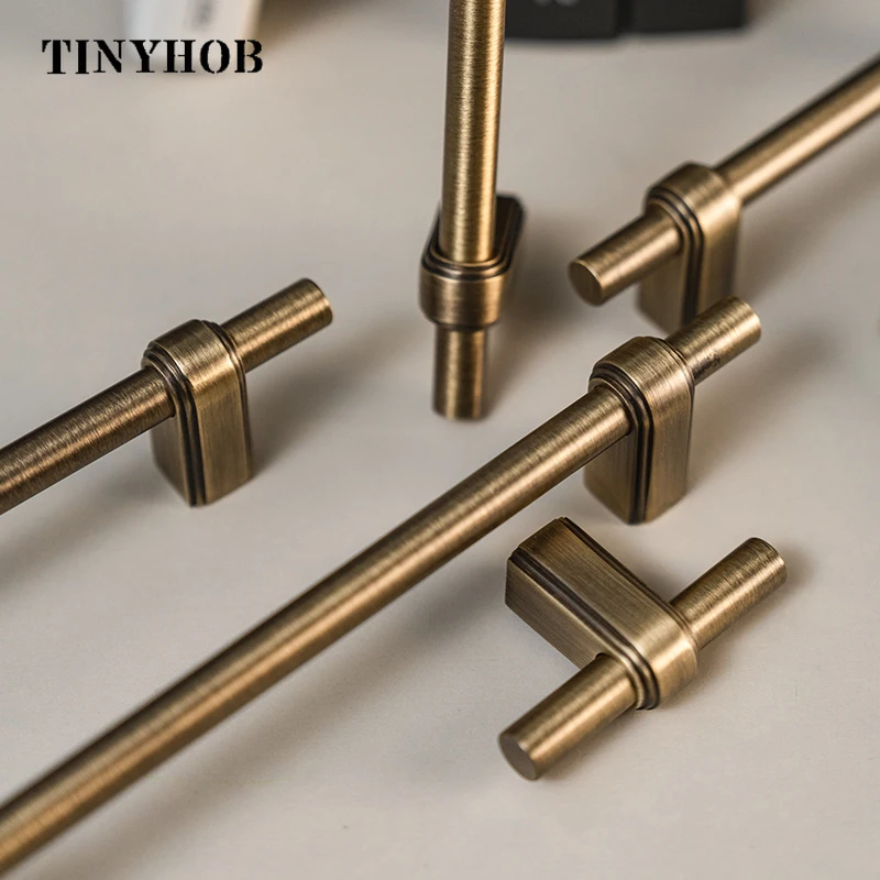 Antique Bronze Solid Brass Cabinet Handle e Knob Puxadores de Gaveta t Bar Quarto Cozinha Armário Hardware