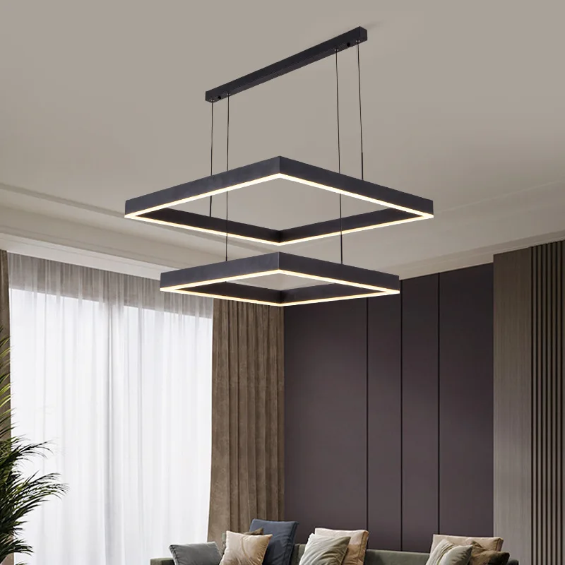 Modern Square Led Pendant Lamp Dimmable for Table Dining Living Room Bedroom Kitchen Hall Chandelier Home Decor Lighting Fixture