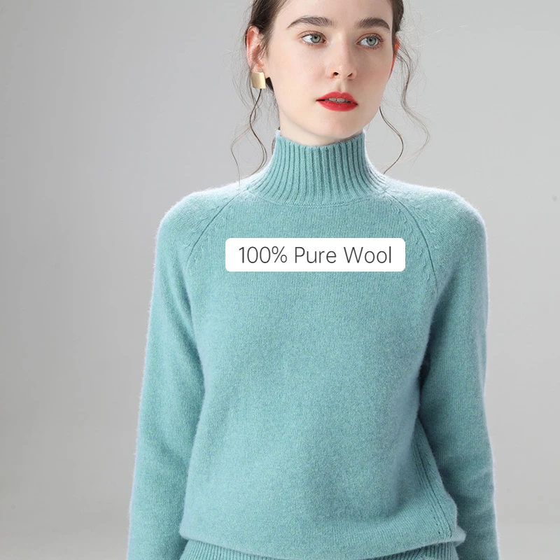 

Thick Woolen Sweater Women Half Turtleneck Wool Sweater Thick Winter New Style 100% Pure Wool Sweater Knit Winter Clothes Women