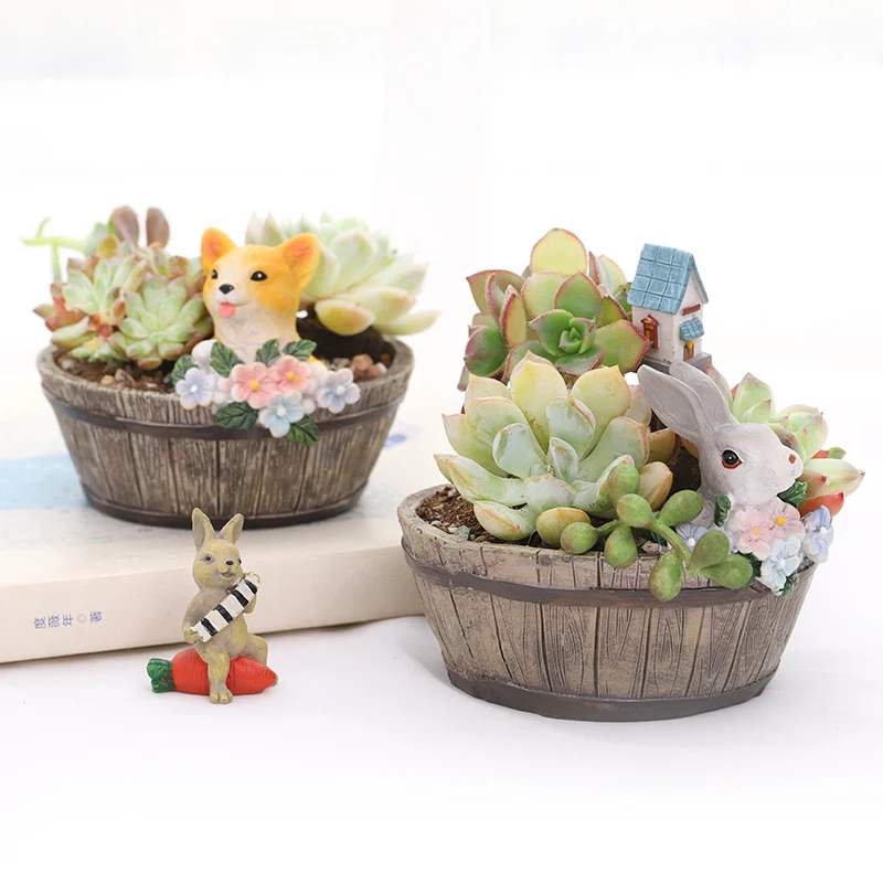 

Creative Rabbit Dog Cat Meat Flowerpot Resin Animal Micro Landscape Combination Personalized Cartoon Home Office Decoration