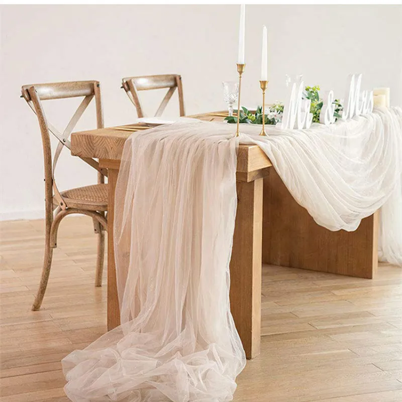 Description Picture 3 of item150cm*200cm Tulle Table Runner Soft Mesh Tulle Wedding Chair Decoration Table Skirt Wed Backdrop Table Runners