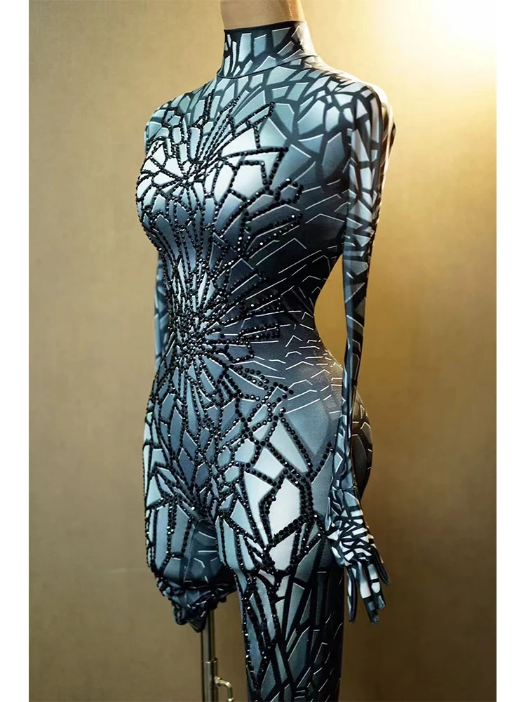 

Высококачественный популярный эластичный комбинезон со стразами с принтом, новинка 2024, модная женская одежда на заказ