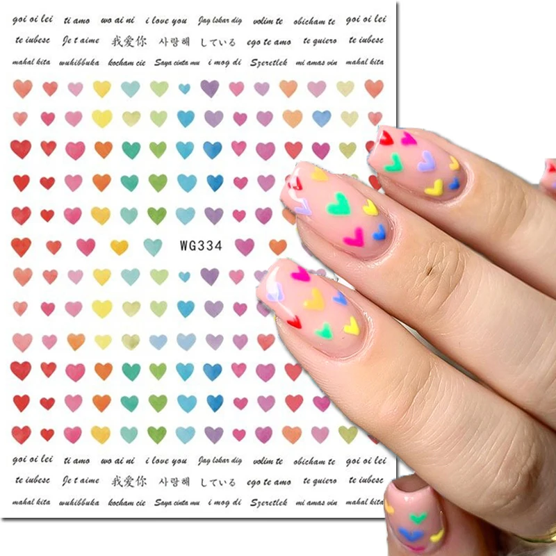 3d Nail Art Decals Love Valentine Day Colors Hearts Stars Clouds Adhesive Sliders Nail Stickers Decoration For Nail Tips Beauty