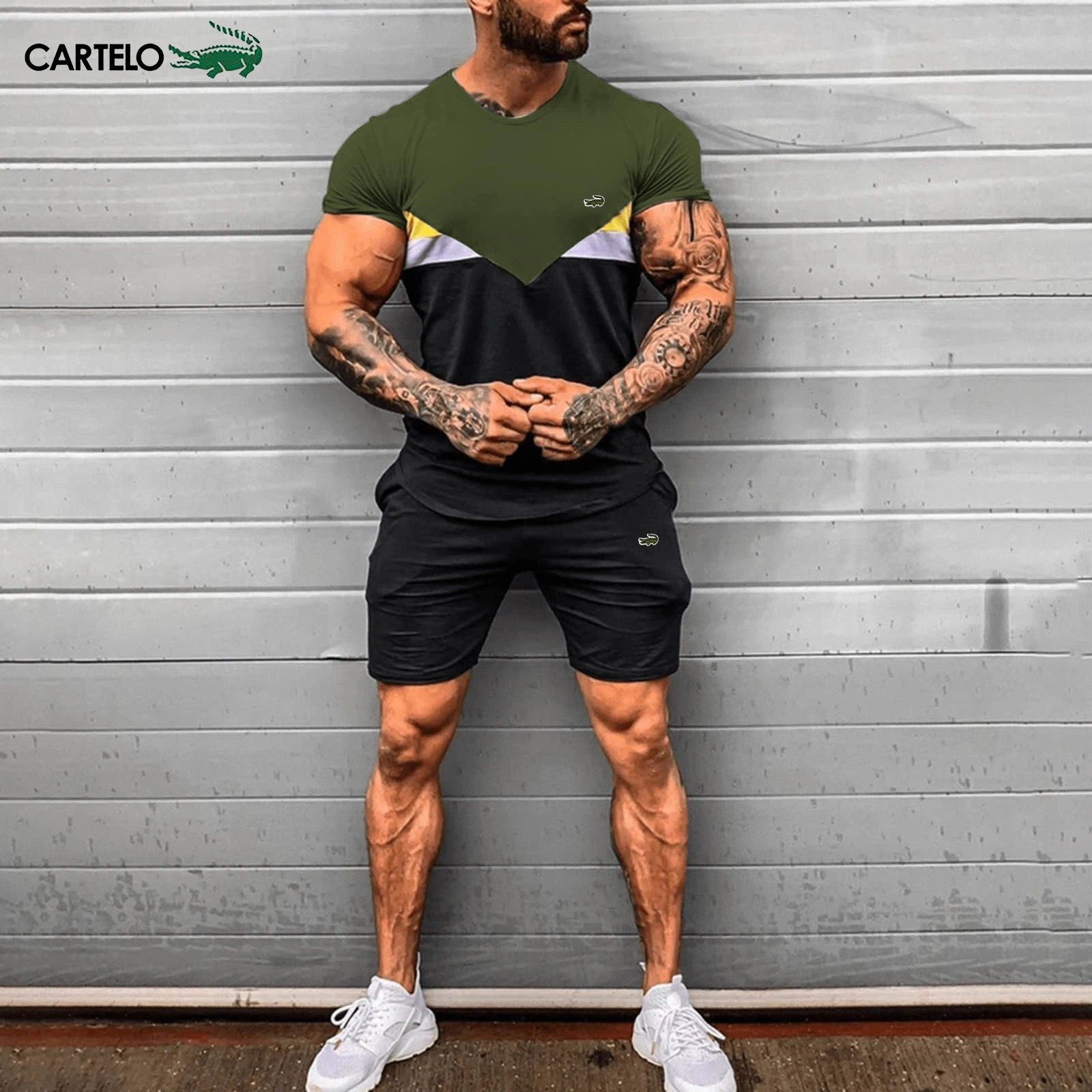 CARTELO Men's Sweatshirt Two Piece Set Casual T-Shirt for Mens Sports Suit Fashion Short Sleeve Outdoors Tracksuit Embroidery