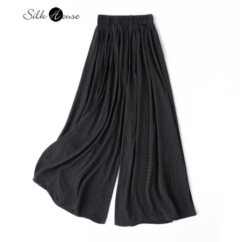 2024 Women's Fashion Spring New Sand Wash Soft Glutinous 92%Natural Silk Mulberry SangBo Satin Elastic Waist Loose Pantskirt