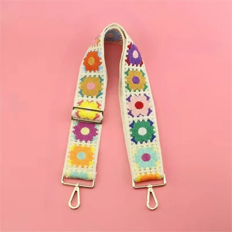 1PC Fashion Adjustable Crochet Flower Shoulder Strap For Handbags DIY Knitted Bag Accessories Ethnic Embroidery Purse Strap