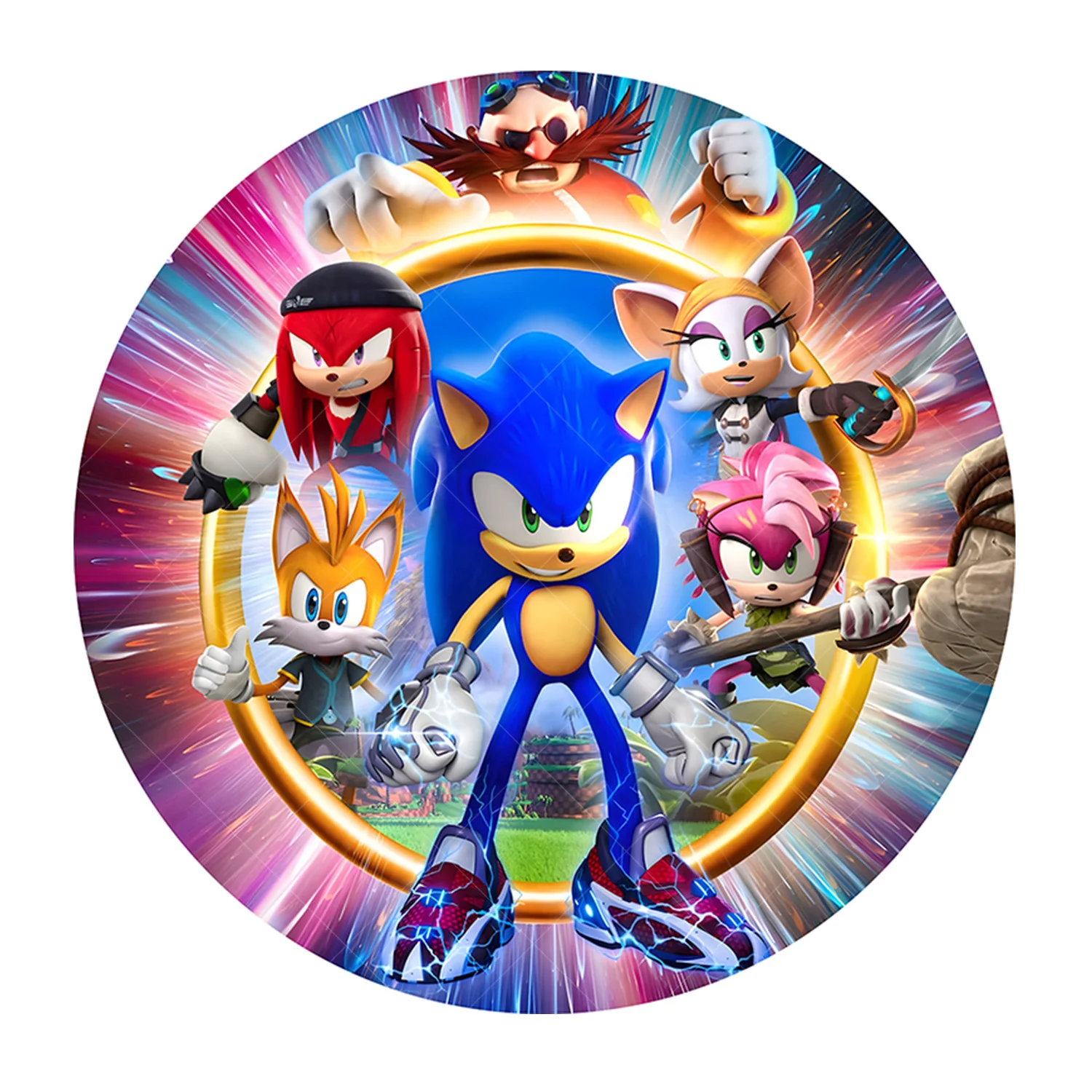 Fondo de Sonic con forma de erizo corriendo redondo, fondo para fiesta de cumpleaños de niños, pancarta de superficie cilíndrica, accesorios de decoración para fotografía
