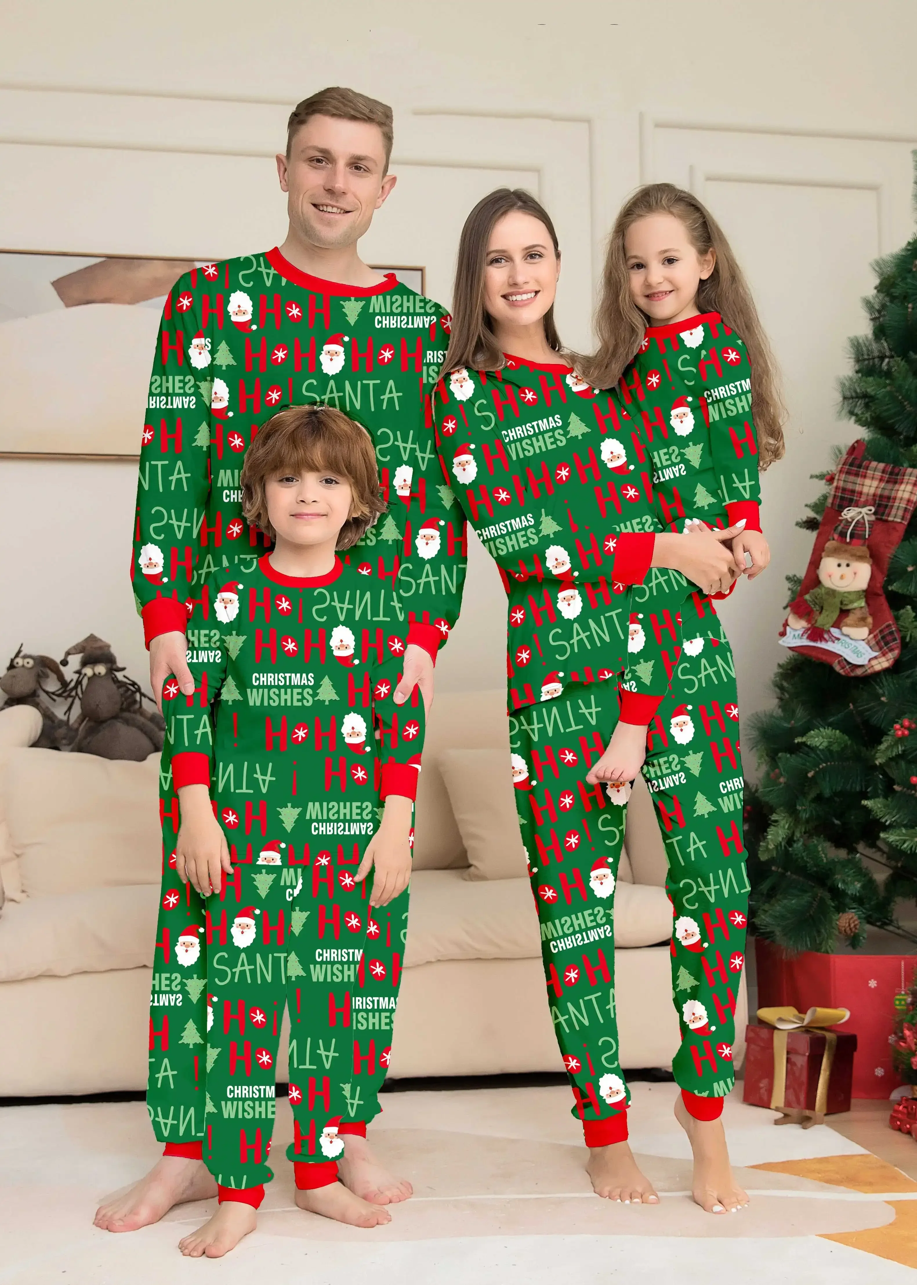 Conjunto de pijama navideño con estampado de letras de invierno 2024 para adultos y niños, ropa de hogar suave y bonita, pijama de aspecto familiar para Navidad