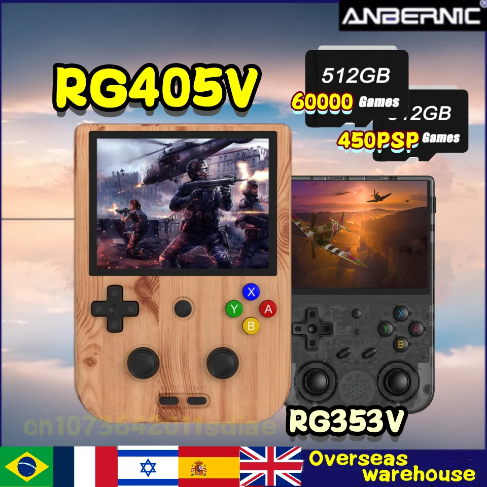 ANBERNIC RG405V RG353V/VS Portable Handheld Game Console HD Simulator Android Linux OS 512G Retro PSP PS2 Games Children\'s Gifts