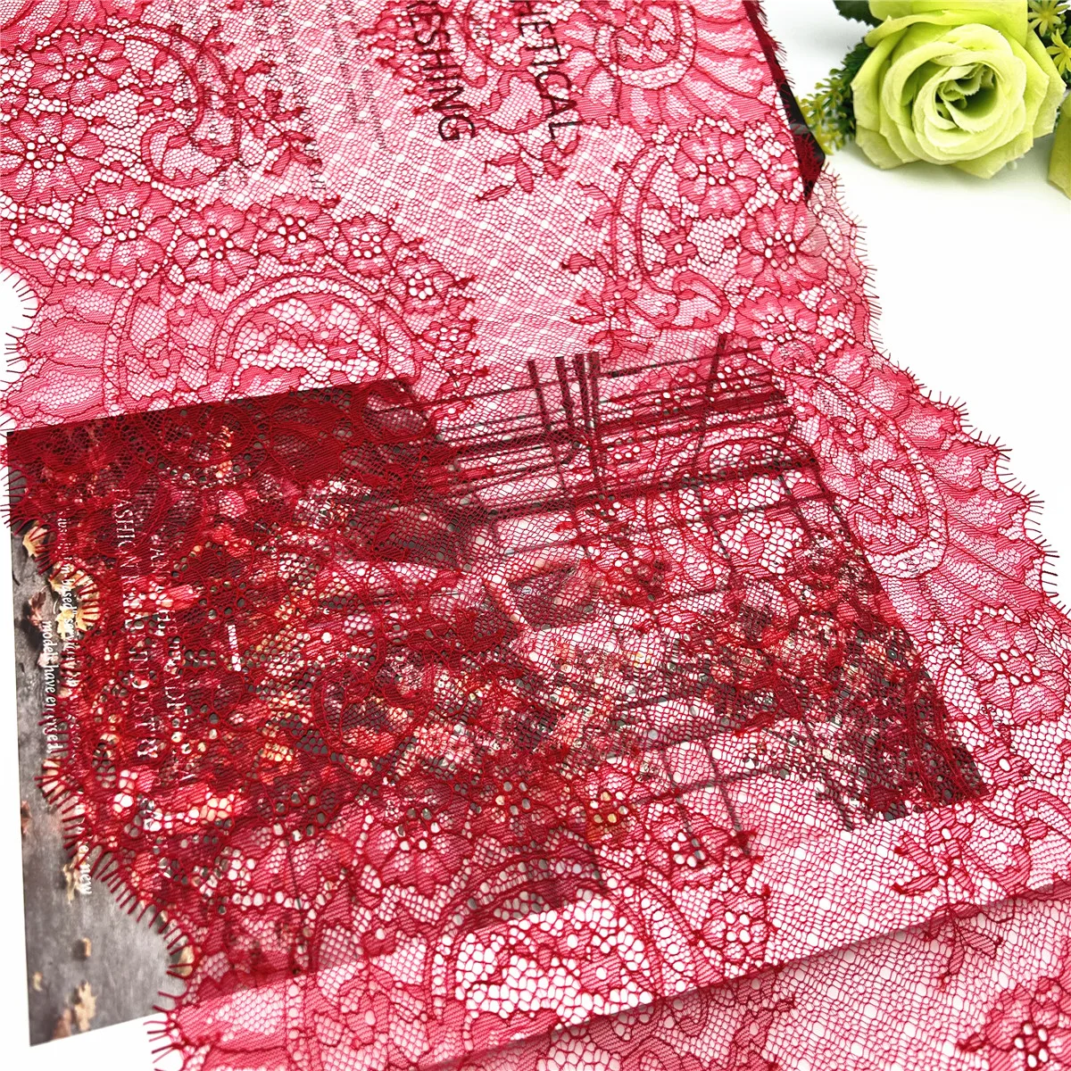 3y/lot Width 28cm Non-Elastic Red Eyelash Lace Trim Soft 1
