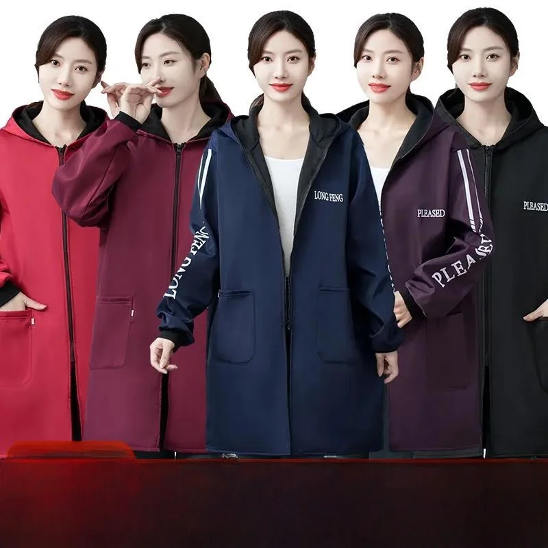 겨울용 성인용 방수 부엌용 긴소매 두꺼운 기모 가디건 작업복 남성용 롱슬리브 안감 있는 두꺼운 성인용 부엌용 방수