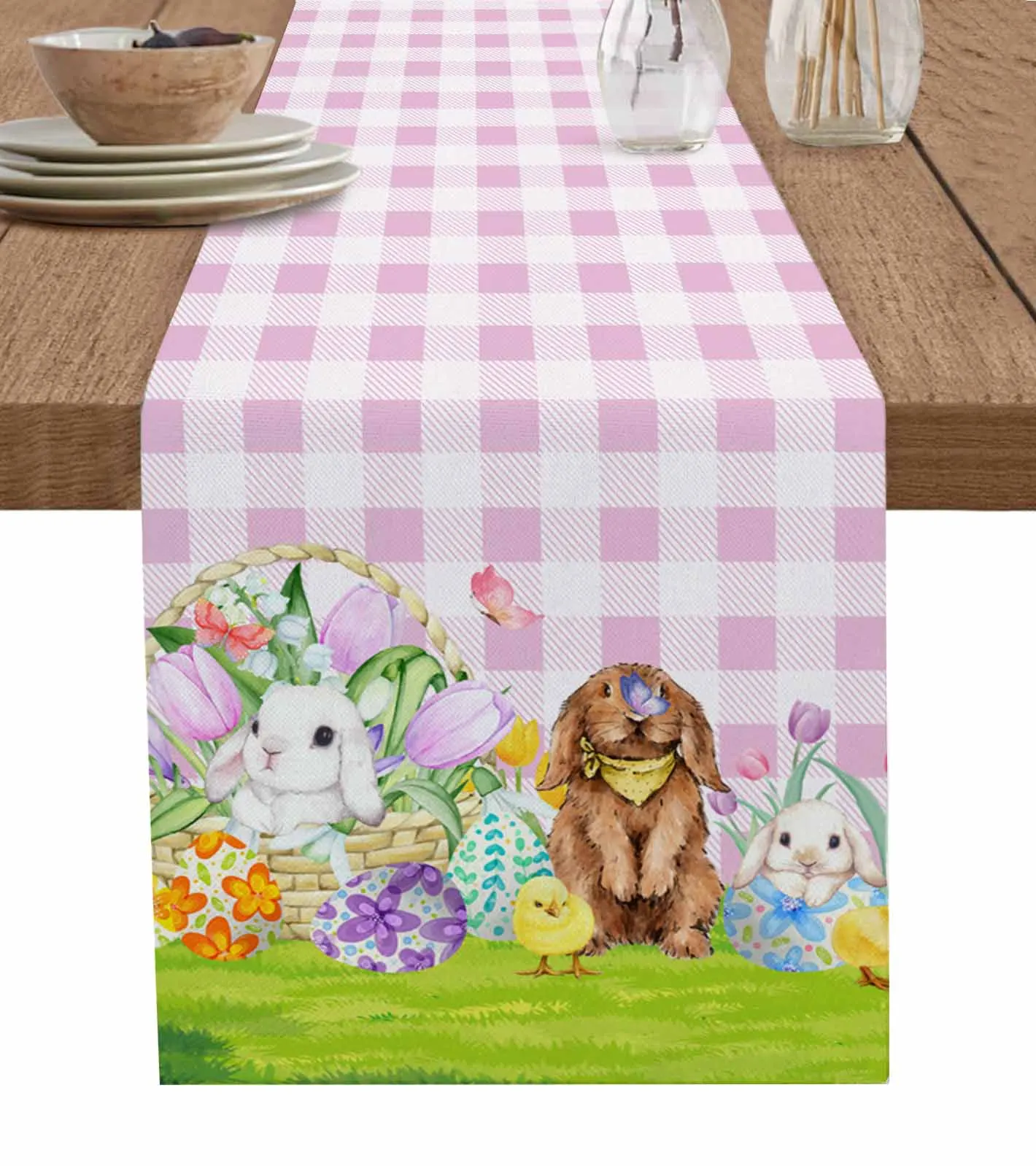 

Easter Rabbit Flower Egg Plaid Spring Table Runner For Kitchen Table Cover Home Decor Tablecloth 4/6 Pcs Placemats