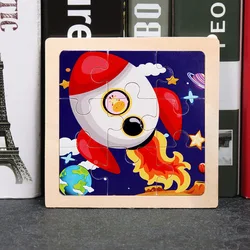 9 - Piece Mini Wooden Jigsaw Puzzle Set - Montessori Educational Board Game (Rocket)