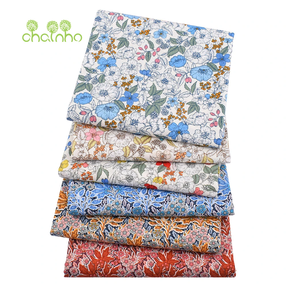Chainho,Printed Plain Weave Poplin Cotton Fabric,DIY Sewing Quilting Material,Patchwork Cloth,3 Sizes,Floral Series,15PC75