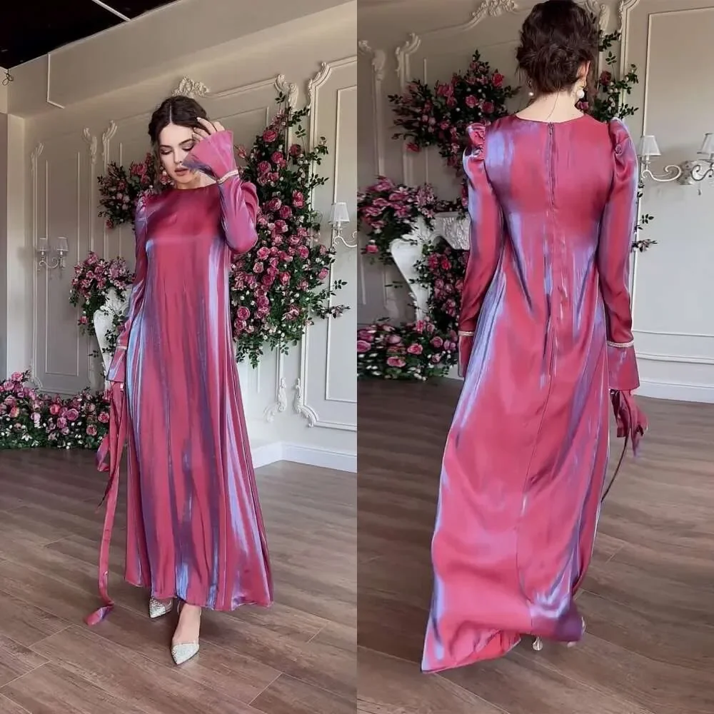 

Slim Dress Ruffled Aline Pleated Waist Dress V-neck Temperament Puff Sleeves New Style Glitter Glazed Satin FZ030482